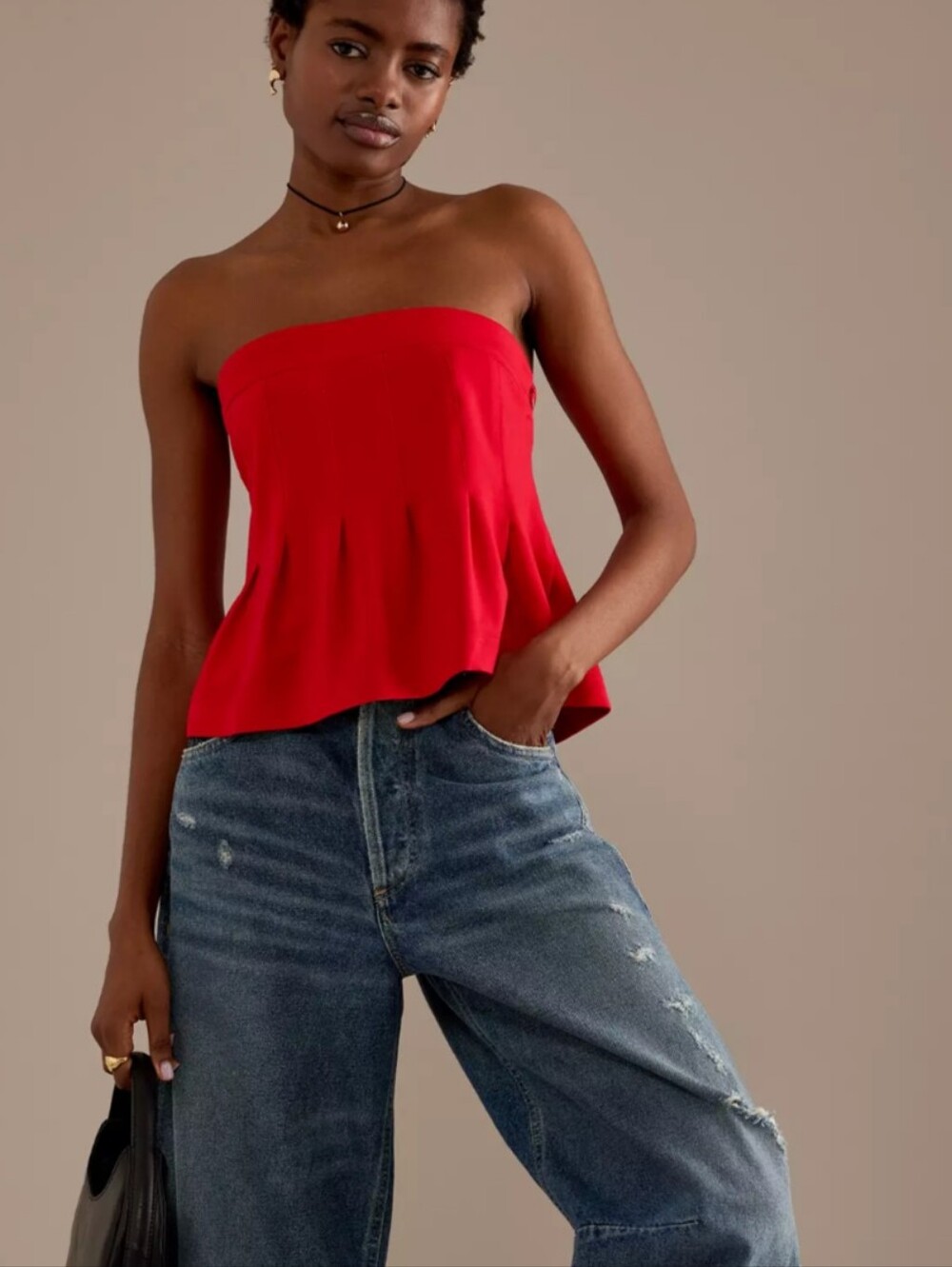 Maeve by Anthropologie Fontana Flared Tube Top Red Size S